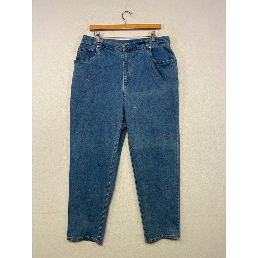 Y2K Embellished The Quacker Factory Womens 18W Blue Heart Rhinestone Mom Jeans